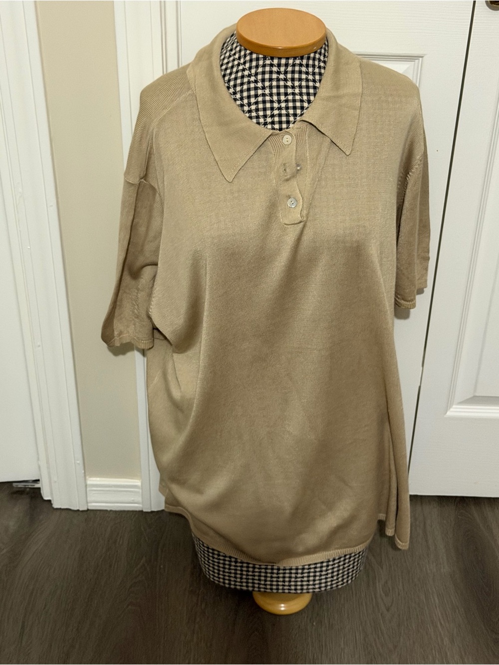 Saks Fifth Avenue Beige Short-Sleeve Polo Top